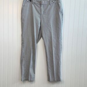 Grace Pin Strip Cropped Pants Womens 8 Blue White Cuffed Ribbed Straight Leg